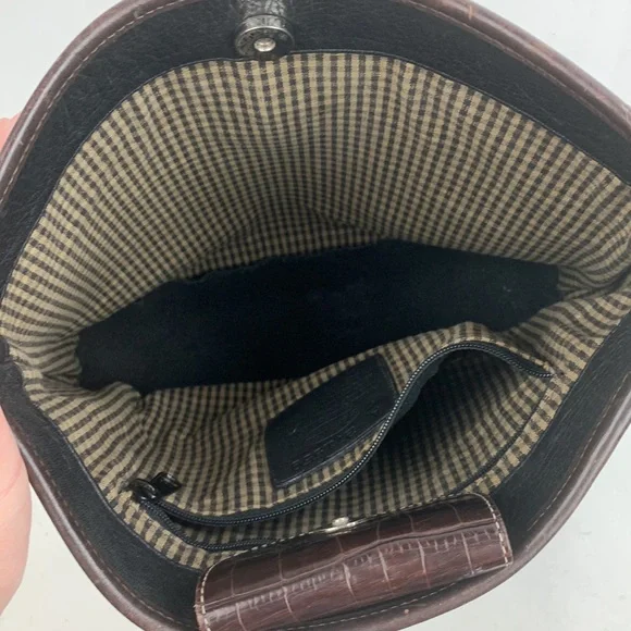 Vintage Brighton Leather braided Double strap shoulder bag black Brown Silver - Picture 10 of 17